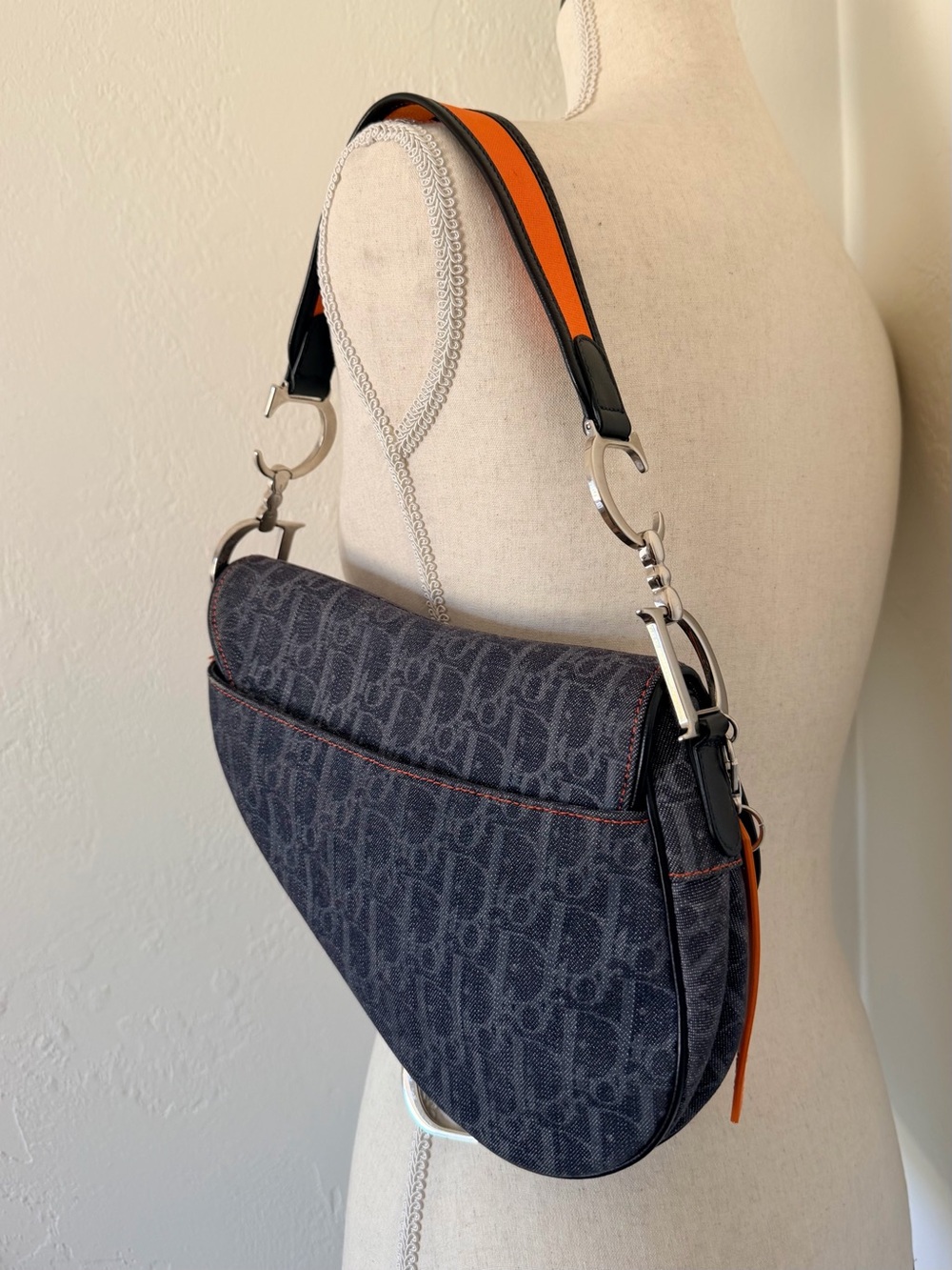 Christian Dior Galliano Denim Monogram Trotter Saddle Bag “Remove Before Flight” - Picture 5 of 11